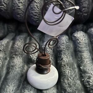White Ceramic Photo Holder with Brown Wire Clip